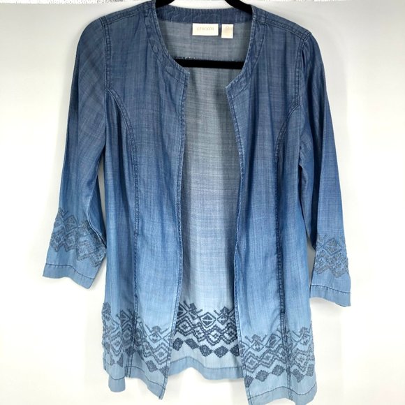 Chico's Jackets & Blazers - Chico's Chambray Ombre Embroidery Jacket 0 Small 4